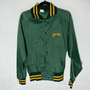 Vintage Perrier Green Yellow Bomber Jacket M Streetwear Preppy Corporate